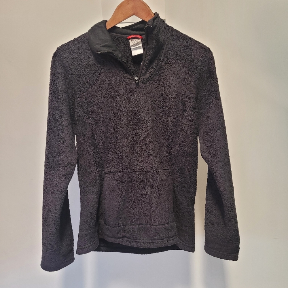 The North Face Womens 1/4 Zip Pullover Soft Fleece Sherpa Pockets Black Small